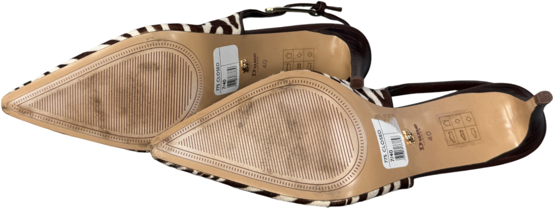 DUNE LONDON Brown Closed Leather Zebra Pointed Slingback Courts, Brown/cream UK 7 EU 40 👠