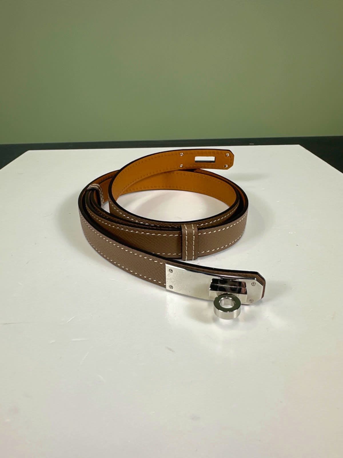 Hermès Etoupe Taupe Leather/ Palladium  Kelly 18  Belt