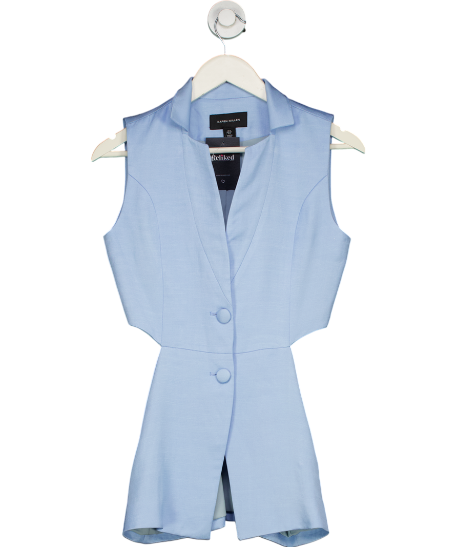 Karen Millen Blue Premium Polished Linen Cut Out Waistcoat UK 6