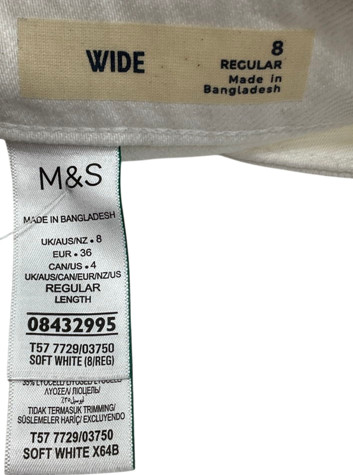 M&S White High Waisted Smart Wide Leg Jeans UK 8