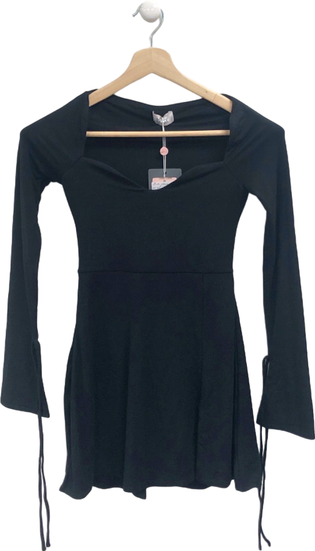 Oh Polly Black Long Sleeve Mini Dress Size UK 8