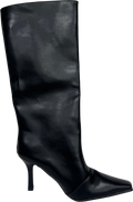 Ego Tarsier Pointed Toe Knee High Long Heeled Boot In Black Faux Leather UK 6 EU 39 👠