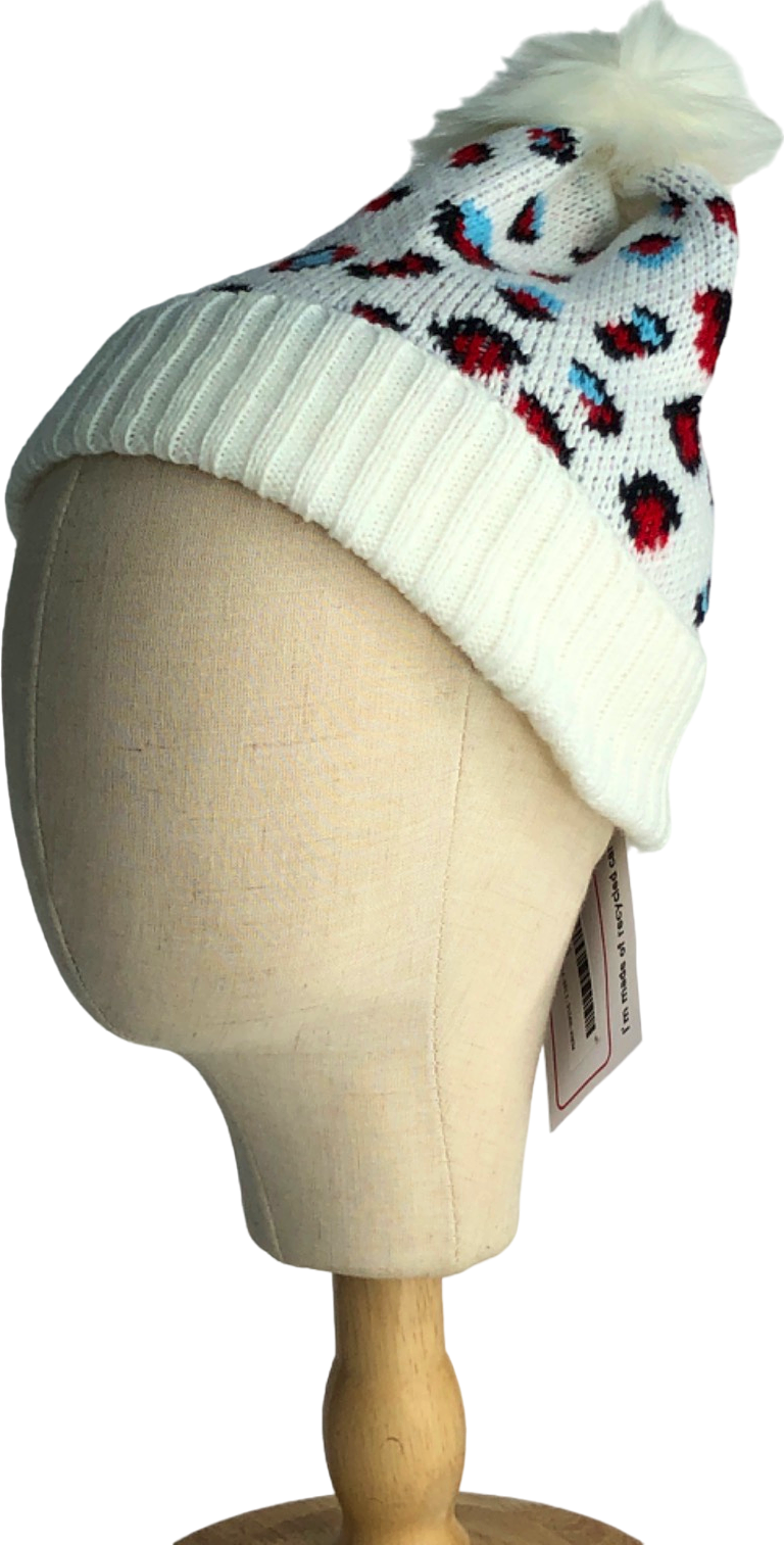 White Leopard Print Bobble Hat One Size