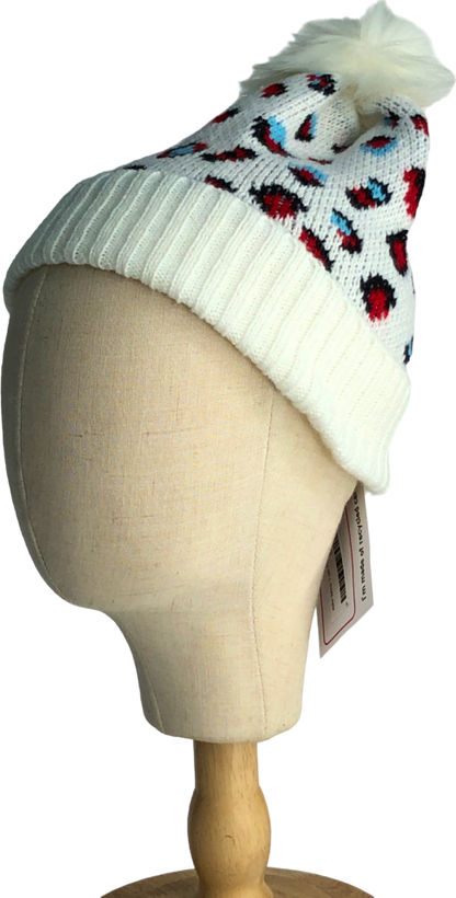 White Leopard Print Bobble Hat One Size