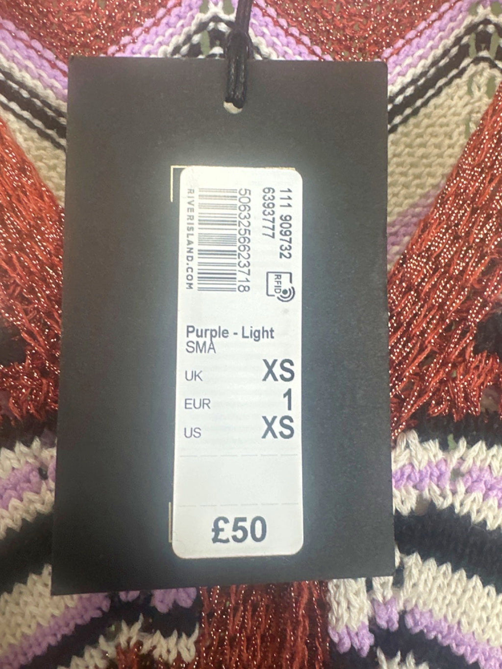 River Island Purple-White-Red Zigzag Knit Dress XS