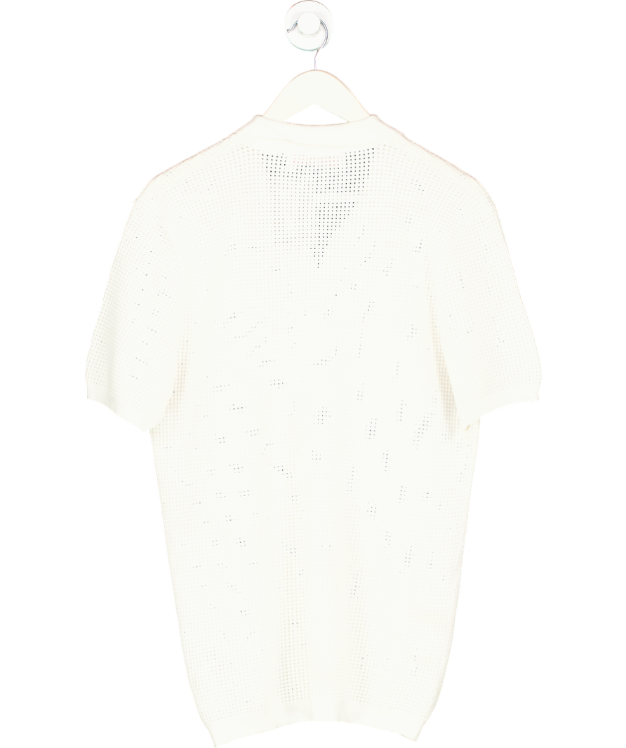 Orlebar Brown White Roddy Slim Fit Camp Collar Pointelle Knit Polo Shirt UK M