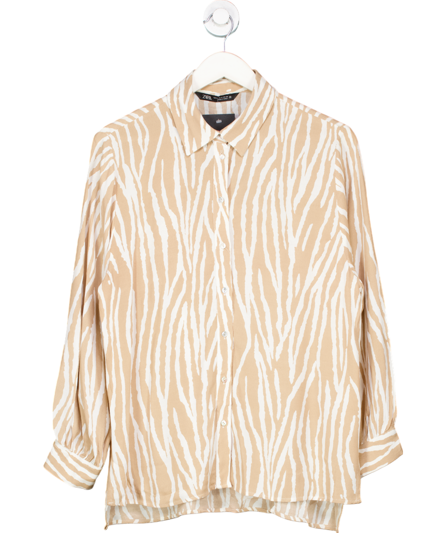 ZARA Beige Zebra Print Button Shirt UK M