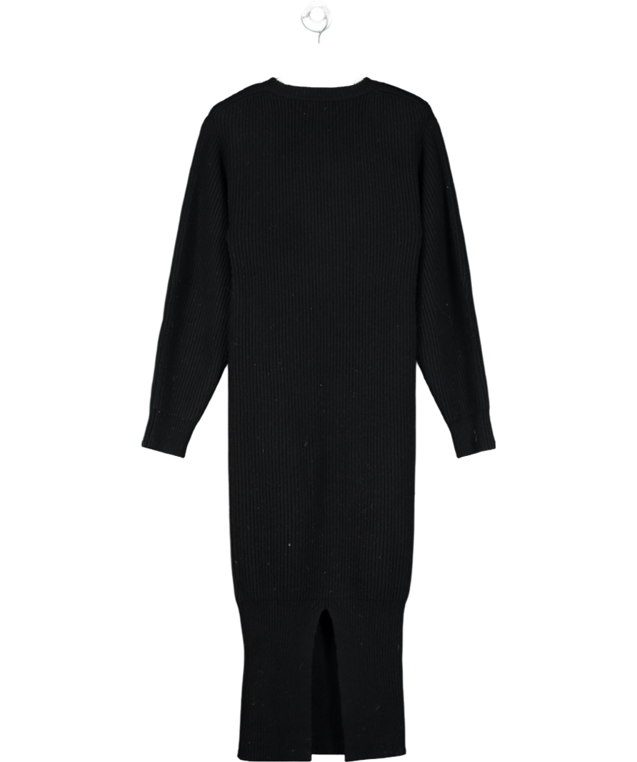 16ARLINGTON Black Egra Buckle Strap Ribbed Wool Cashmere Dress UK S