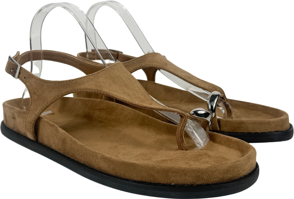 Topshop Brown Elsie Hardware Footbed Sandal In Taupe Faux Suede UK 7 EU 40