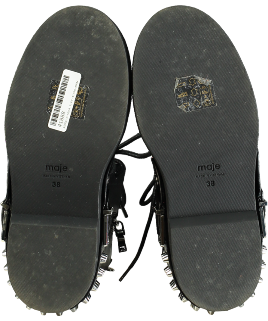 Maje Black Buckle-detail Lace-up Leather Boots UK 5 EU 38 👠