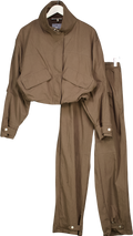 The Couture Club Brown 2-piece Funnel Neck Shell Jacket & Barrel Leg Trousers Set UK 8