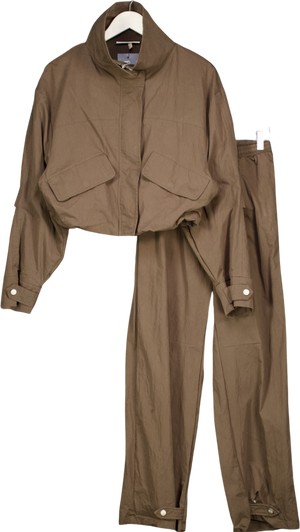 The Couture Club Brown 2-piece Funnel Neck Shell Jacket & Barrel Leg Trousers Set UK 8