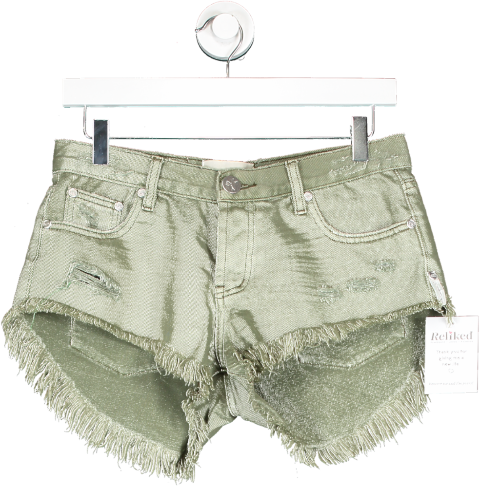 One Teaspoon Green Bonita Low Waist Denim Short UK XXS