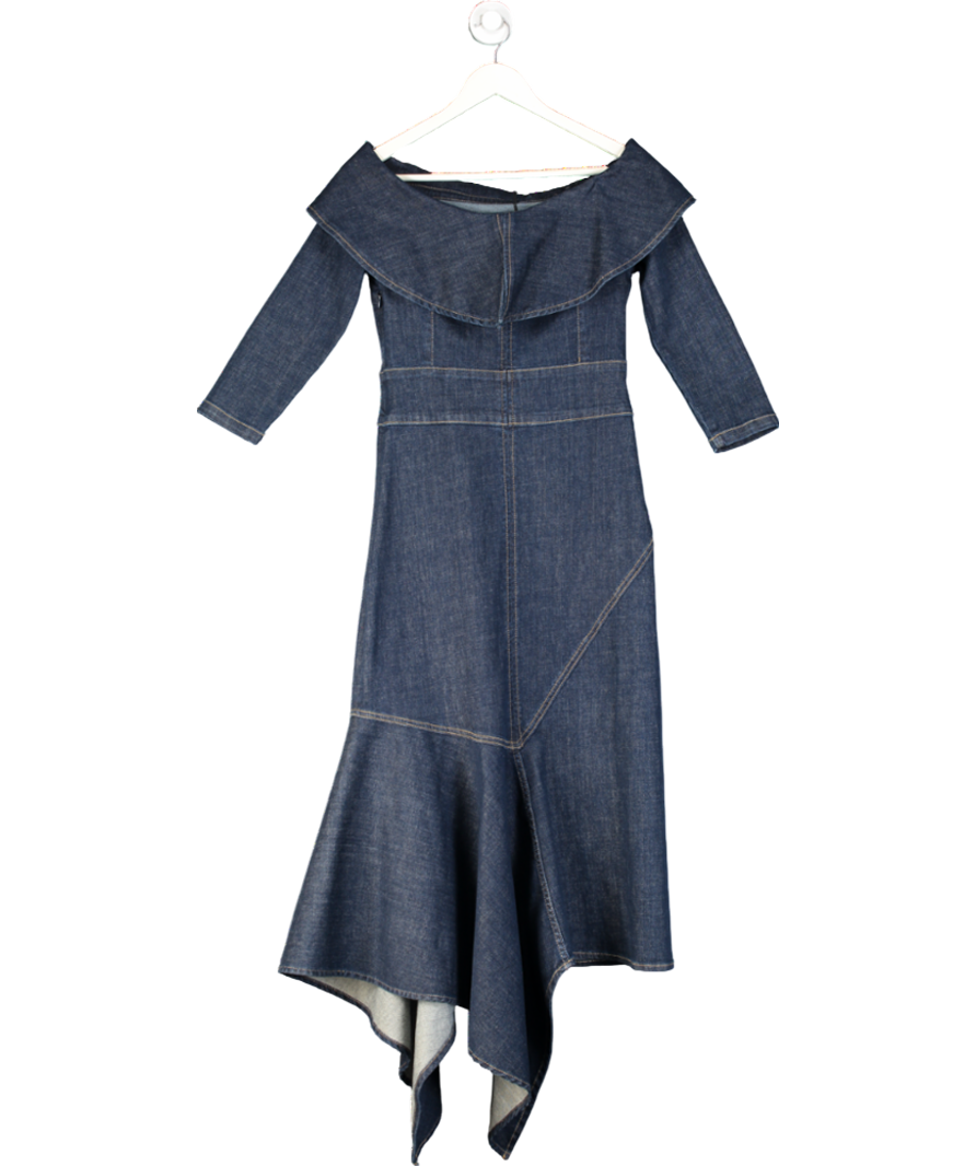 2be4A Blue Asymmetrical Denim Maxi Dress UK S