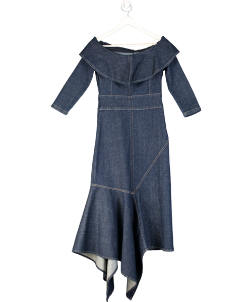 2be4A Blue Asymmetrical Denim Maxi Dress UK S
