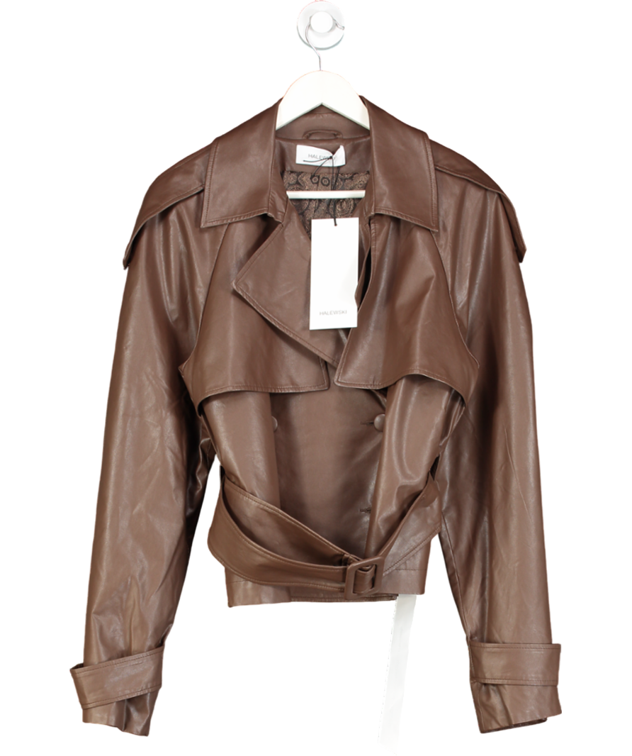 AGGI by Halewski Brown Collins Leather Belted Jacket UK S