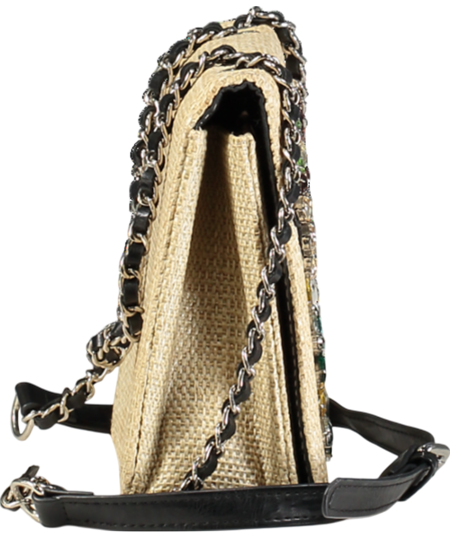 Essentiel Antwerp Beige Crystal Embellished Wicker Shoulder Bag