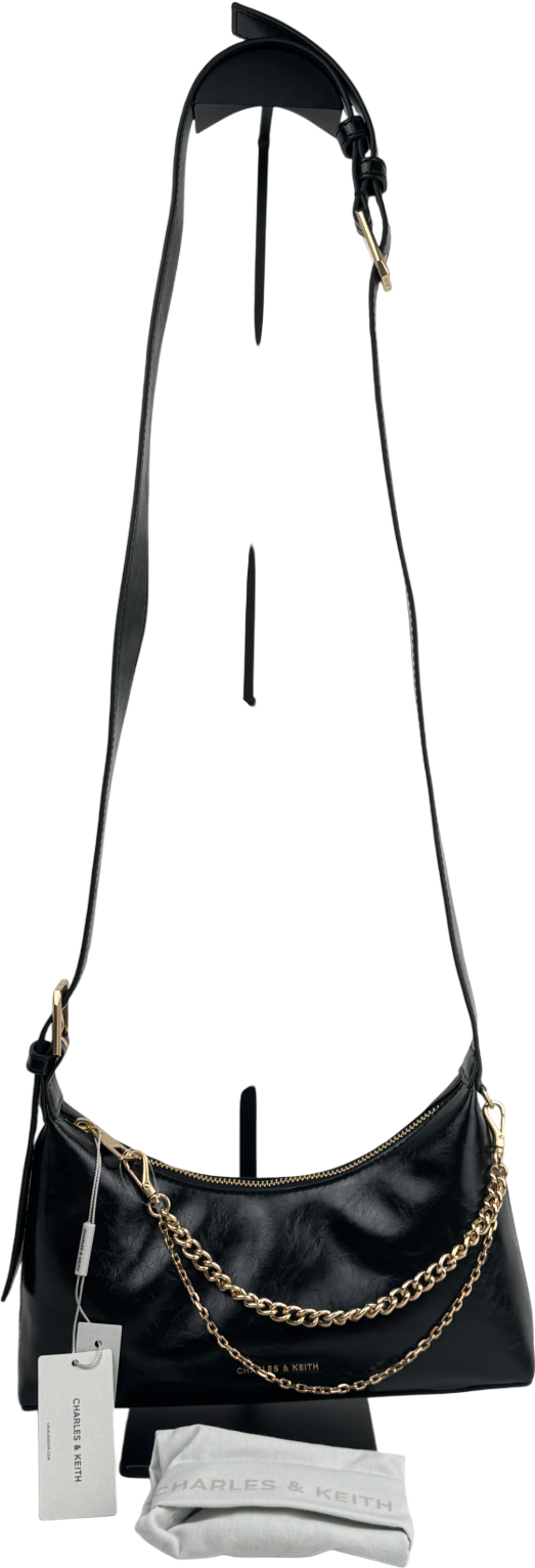 CHARLES & KEITH Black Atwood Chain-embellished Shoulder Bag - Noir