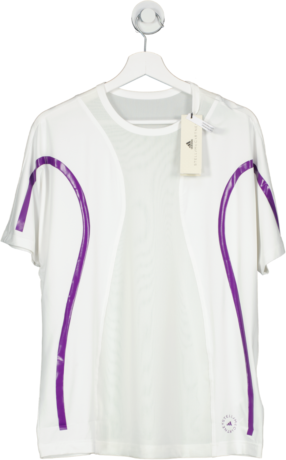 Adidas by Stella Mccartney Conscious  Loose Running Logo Tee In White & Active Purple UK M