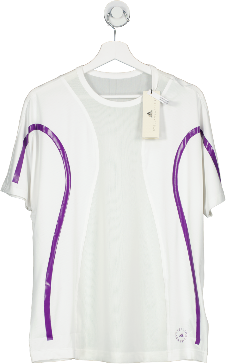 Adidas by Stella Mccartney Running Logo Tee In White & Active Purple UK M