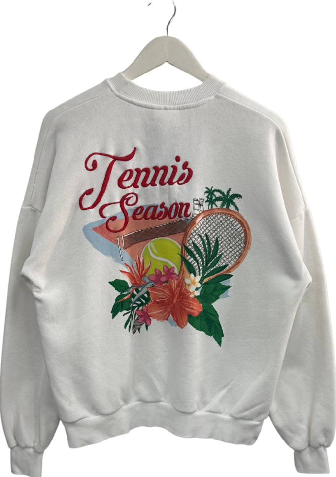 Pull&Bear White Tennis Season Embroidered Sweater UK XS