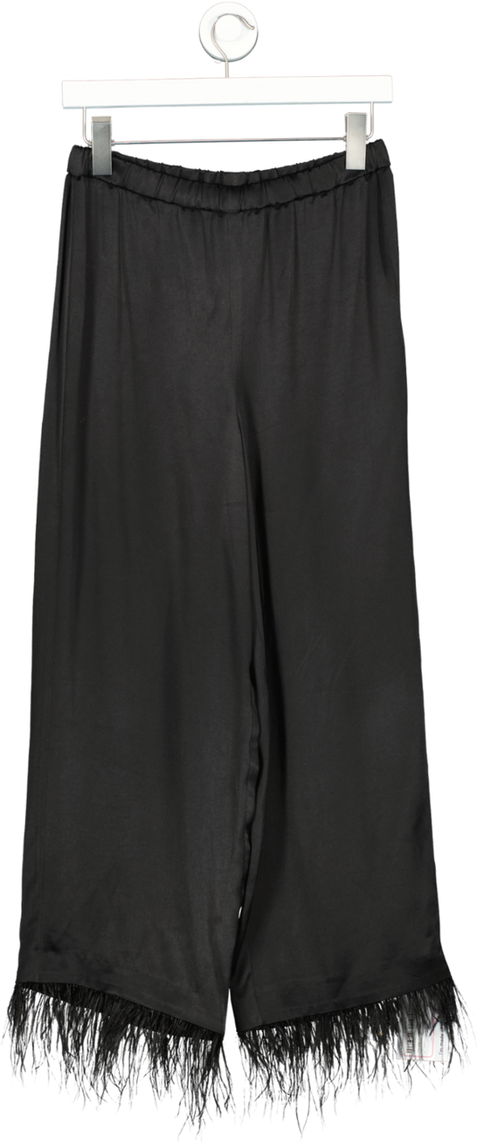 Karen Millen Black Viscose Satin Crepe Feather Trim Trousers UK 8