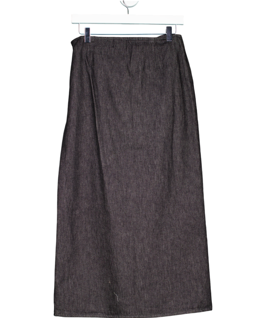 ASOS Denim Wrap Front Midi Skirt In Black Ecru UK 10