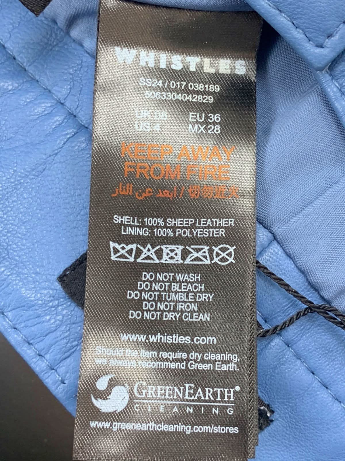 Whistles Blue Straight Leg Leather Trouser UK 08