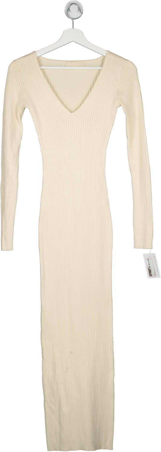 Meshki Cream Nina - Long Sleeve Knit Midi Dress UK S