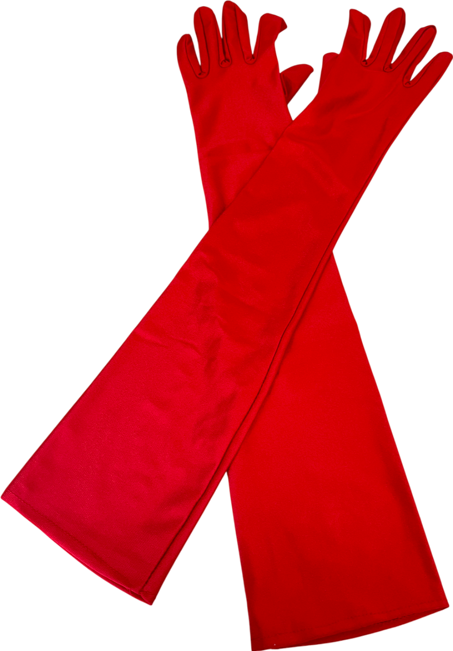 Red Long Satin Gloves One Size