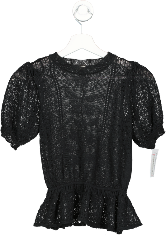 River Island Black Knitted Puff Sleeve Peplum Top UK 8
