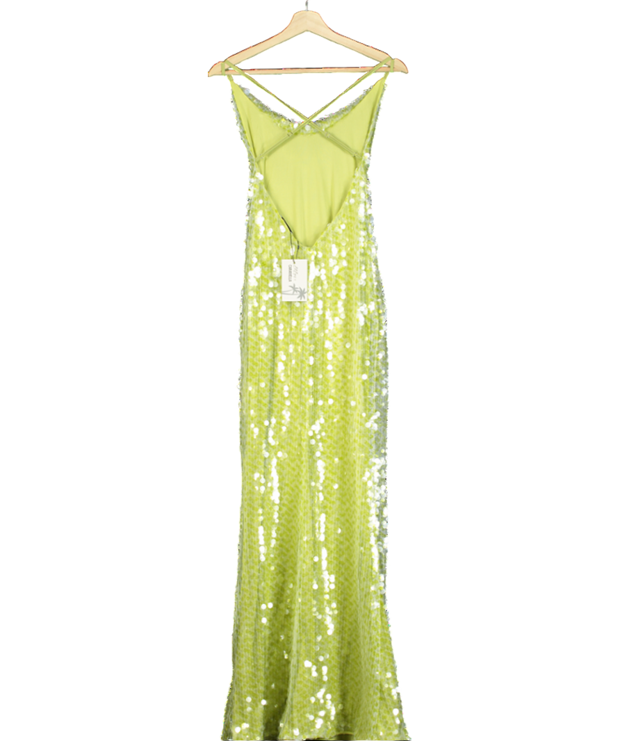 caramella Sequin Backless Maxi Dress In Emerald Green UK 8