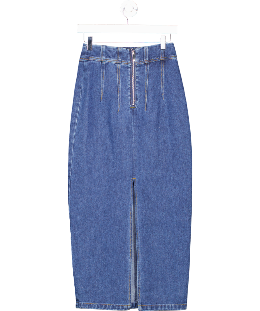 Karen Millen Blue Contrast Stitch Detail Corset Waist Denim Midi Skirt UK 6