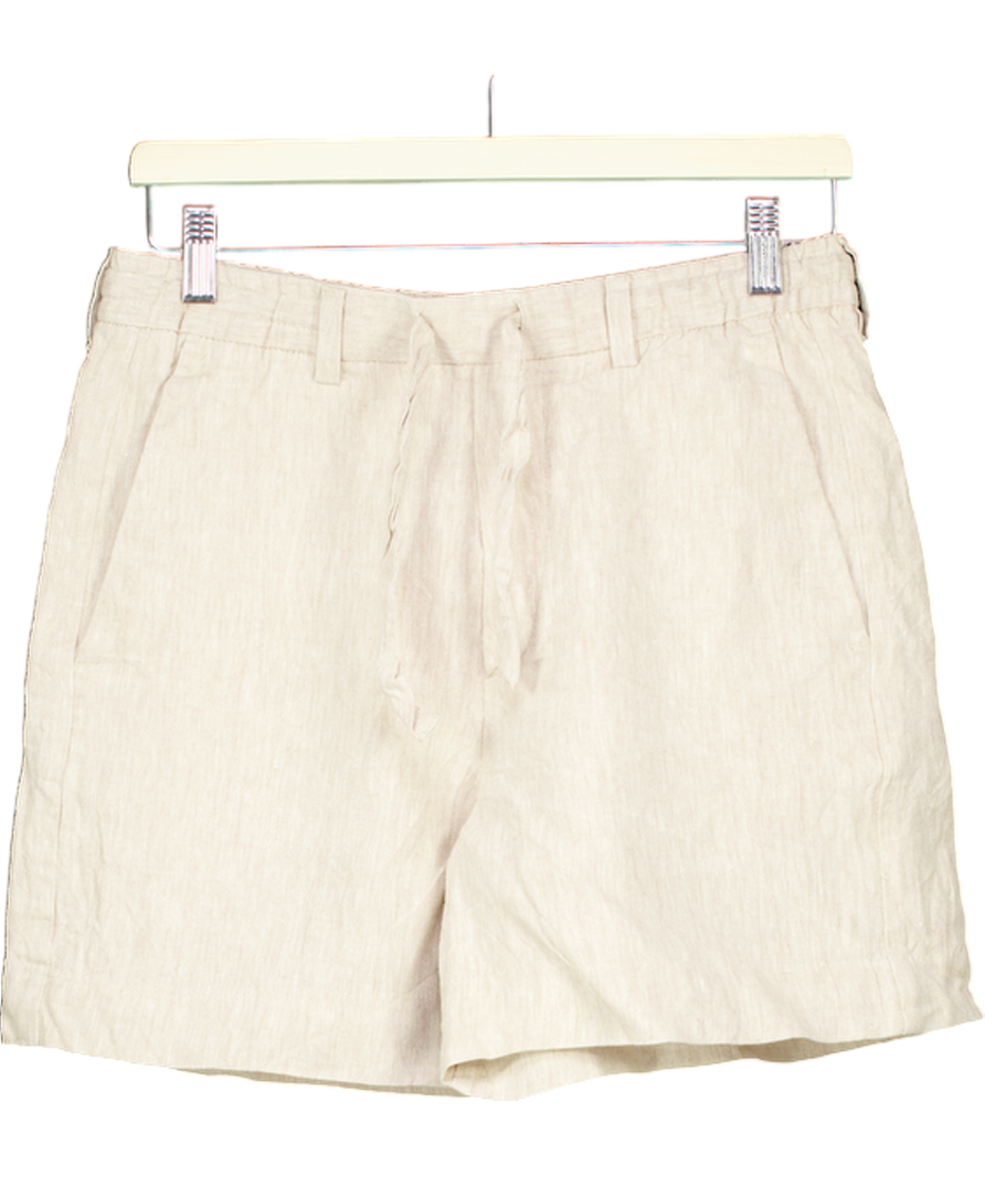 ZARA Beige Linen Pleated Bermuda Shorts UK S