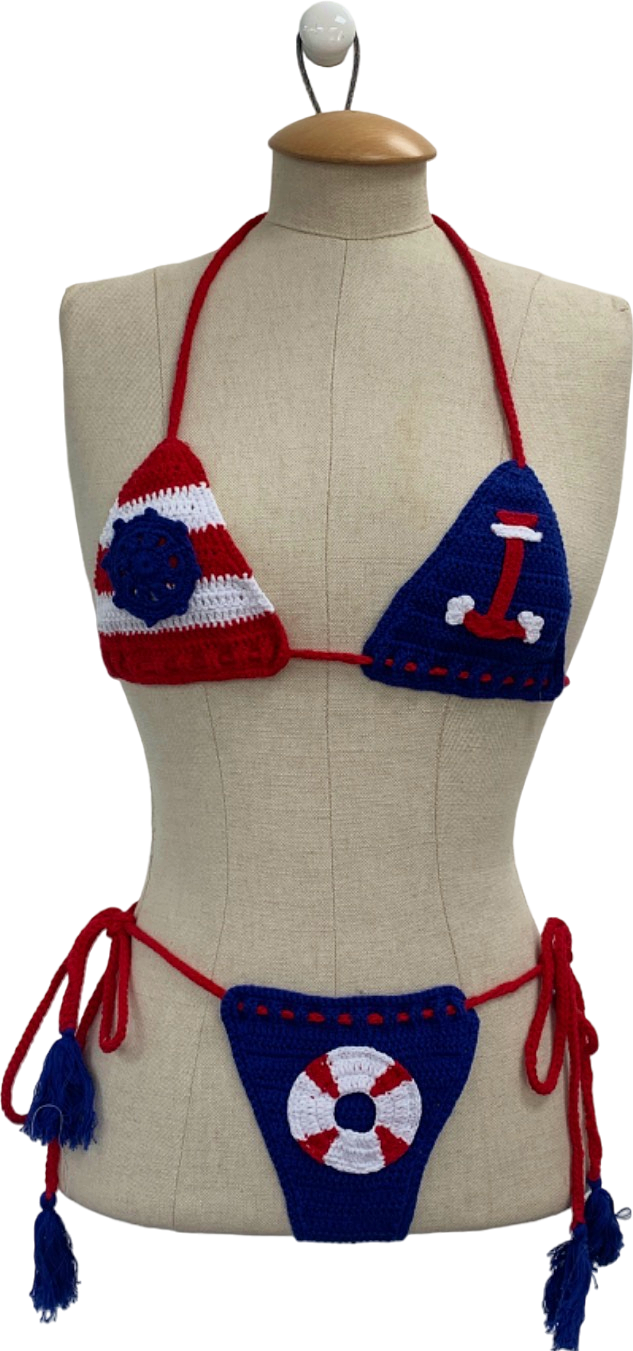 Wolfe Bay Red and Blue Crochet Bikini Set One Size