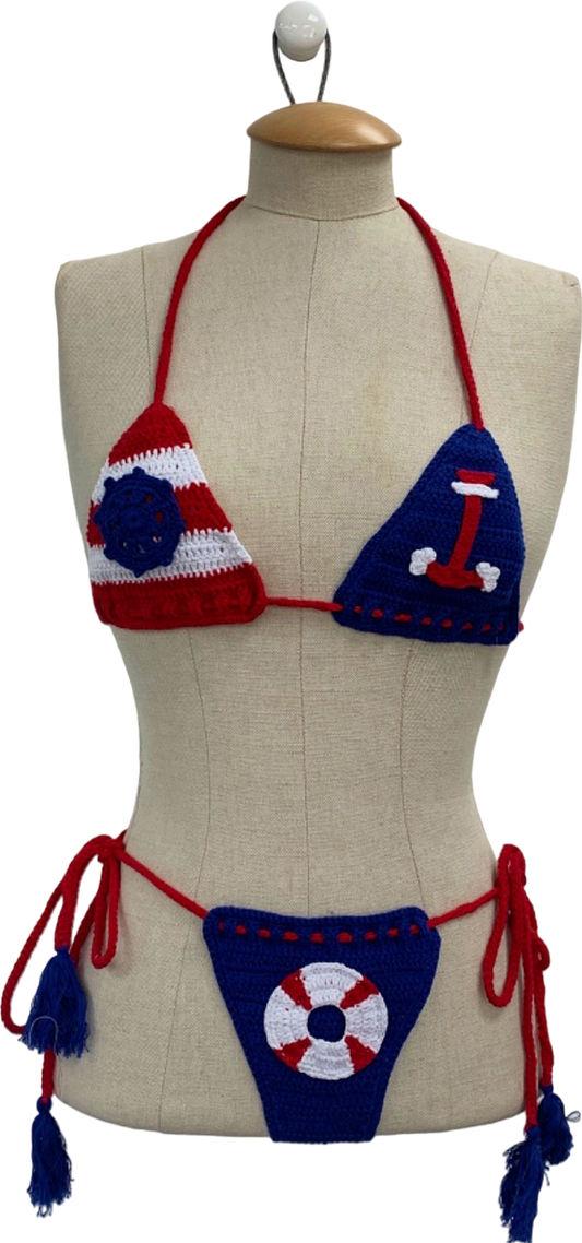 Wolfe Bay Red and Blue Crochet Bikini Set One Size