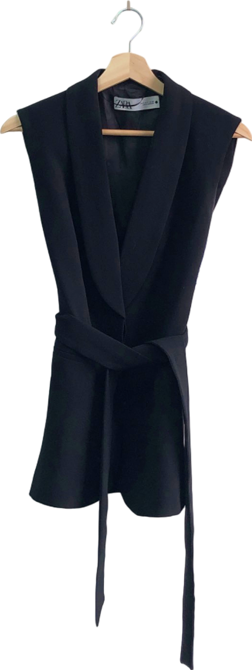 Zara Black Sleeveless Blazer with Belt EUR S
