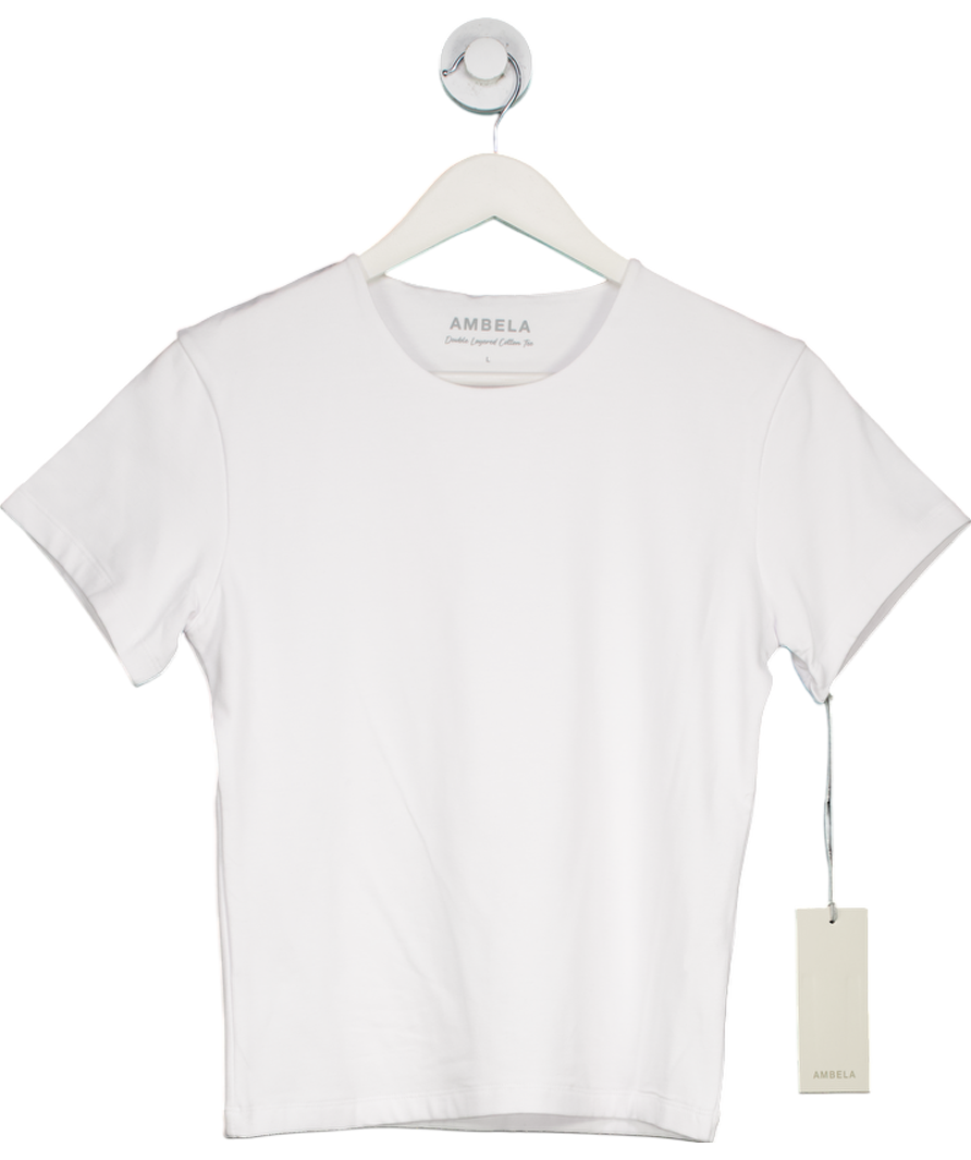 Ambela White Double Layered Cotton T-shirt UK L