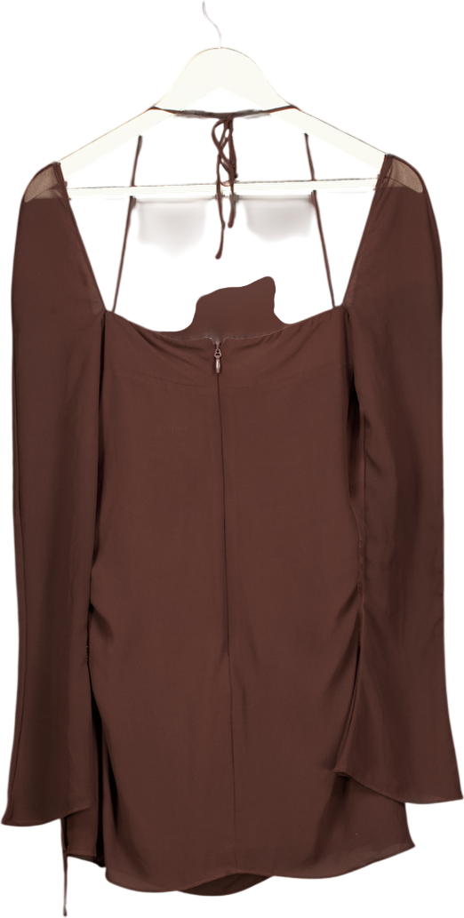 House of CB Brown Chiffon Cutout Halter Mini Dress - Fuller Cup UK M