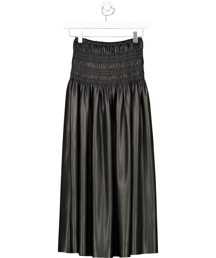 Self-Portrait Black Shirred Faux Leather Skirt UK S