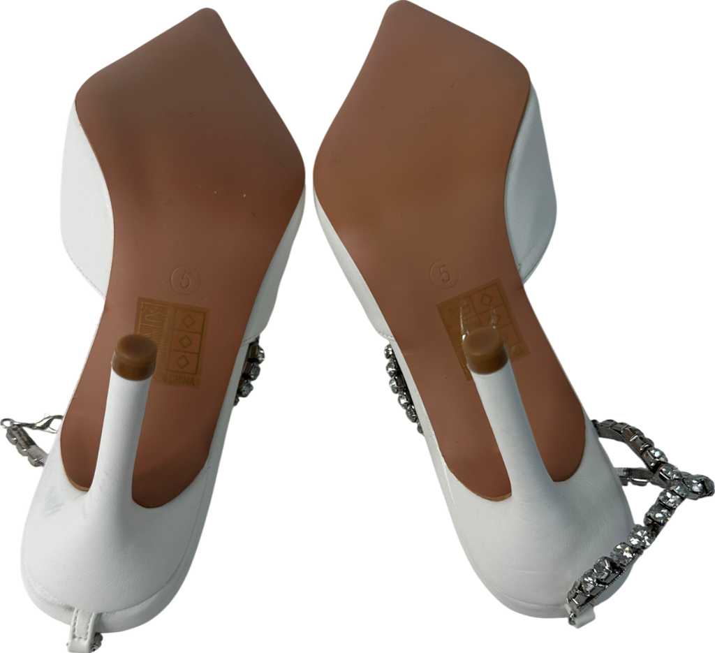 PrettyLittleThing White Heels With Dimante Strap UK 5 EU 38 👠