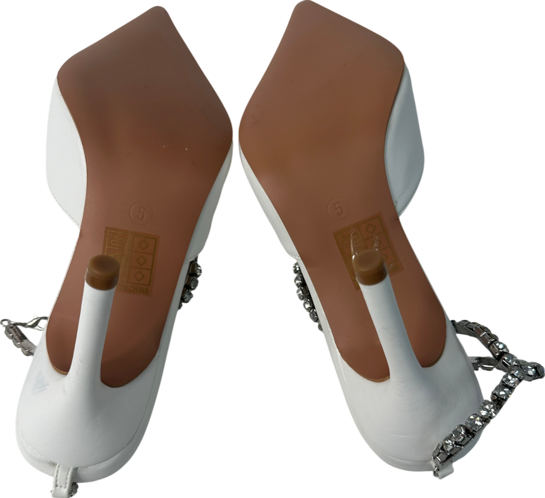 PrettyLittleThing White Heels With Dimante Strap UK 5 EU 38 👠