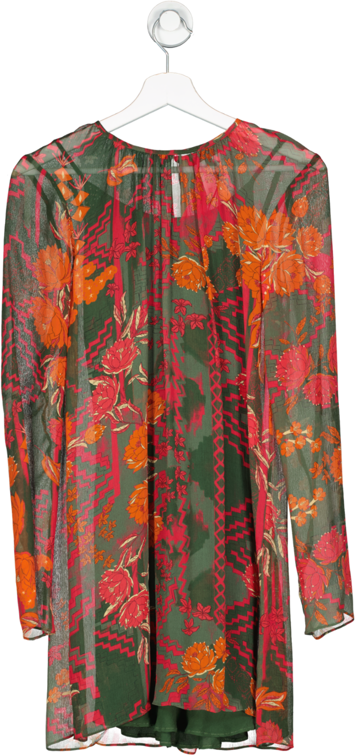 max&co Green floral 100% silk chiffon lined mini Dress UK 6