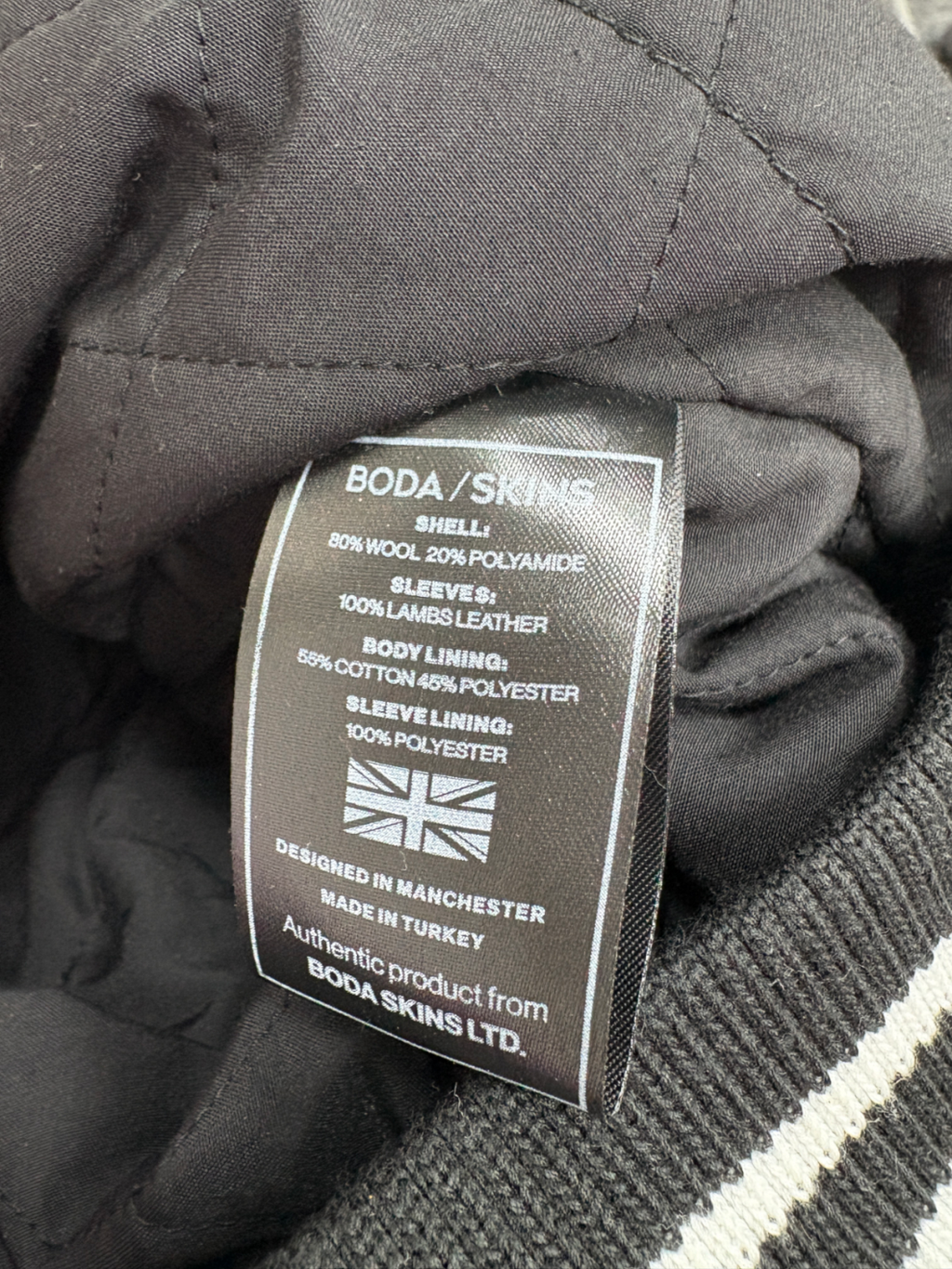 Boda Skins Black Varsity Jacket UK L
