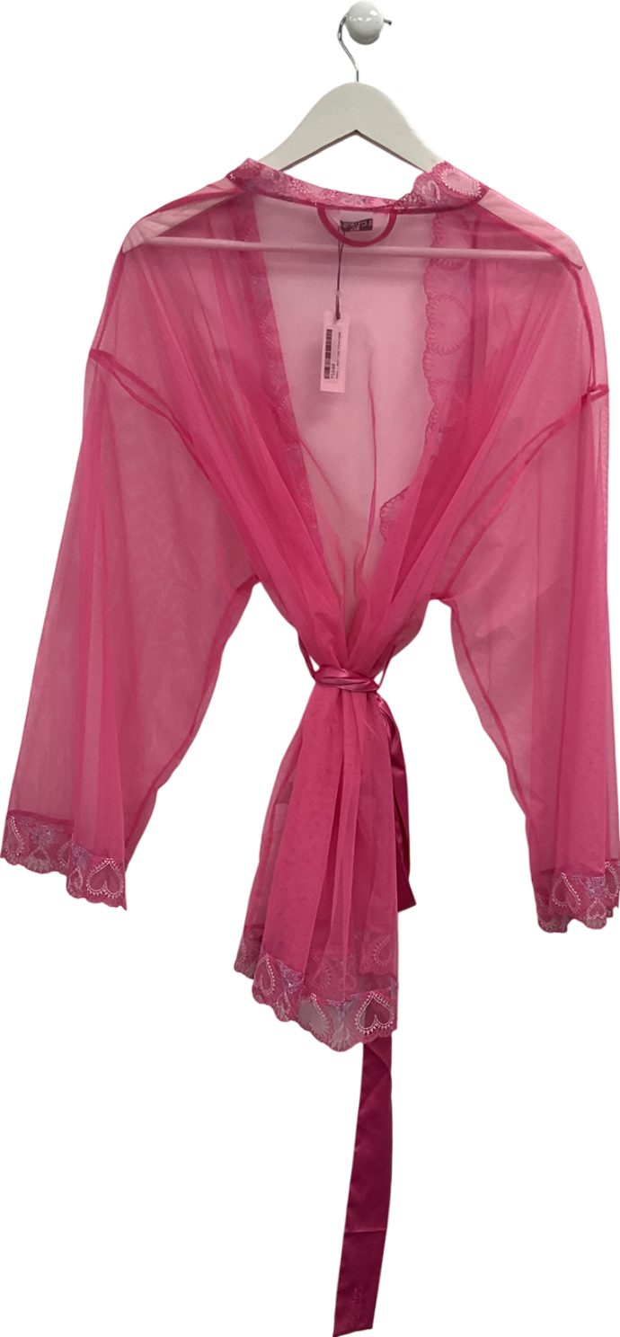 Lounge Underwear Pink Mariana Embroidered Sheer Woven Robe UK M/L