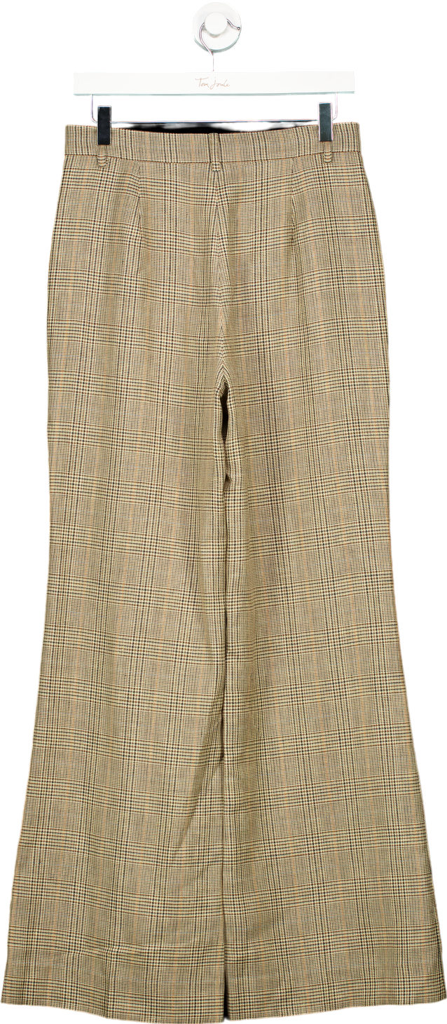 LILYSILK Beige Checkered Wide-Leg Trousers UK 10