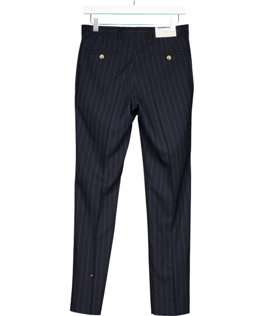 Moss Blue Slim Fit Pinstripe Trousers W28