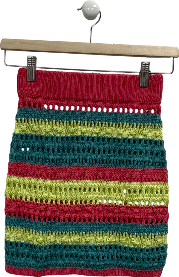 PrettyLittleThing Multicoloured Multi Contrast Crochet Mini Skirt UK XS