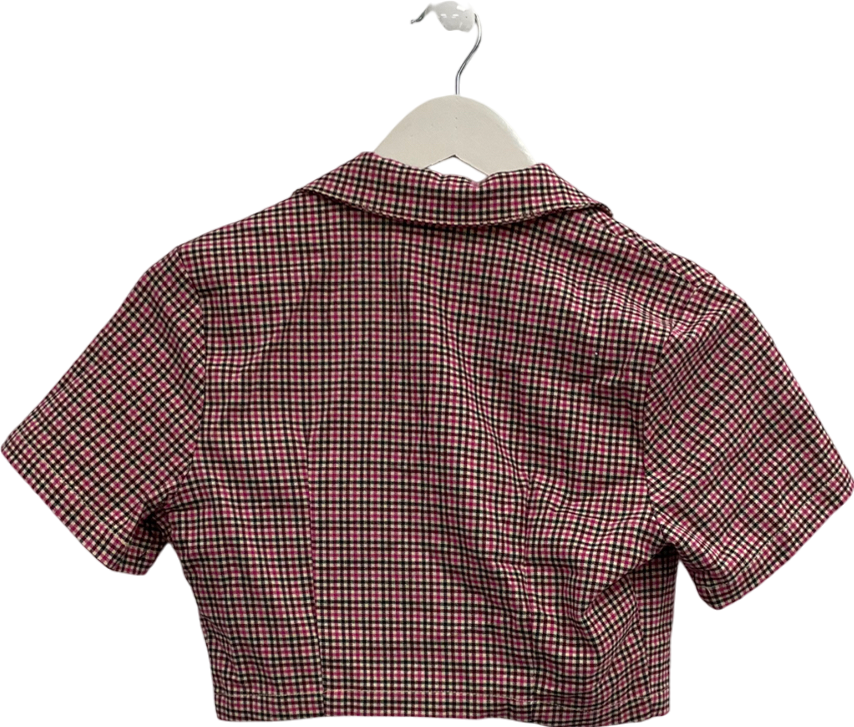 Brandy Melville Pink Cropped Gingham Shirt UK XS