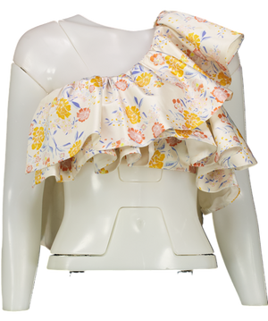 Amur Cream Floral One Shoulder Ruffle Top Us4 UK 8
